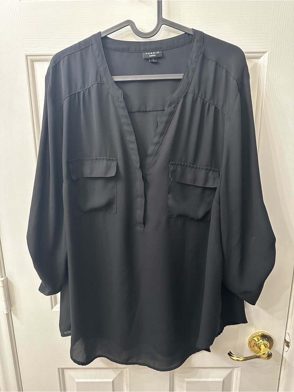 Torrid Top Harper Blouse Black V-Neck 3/4 Sleeves Business Casual 2X